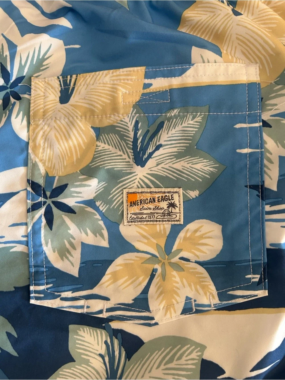 Men's American Eagle Blue Tropical Floral Swim Trunks XXL New Without Tag